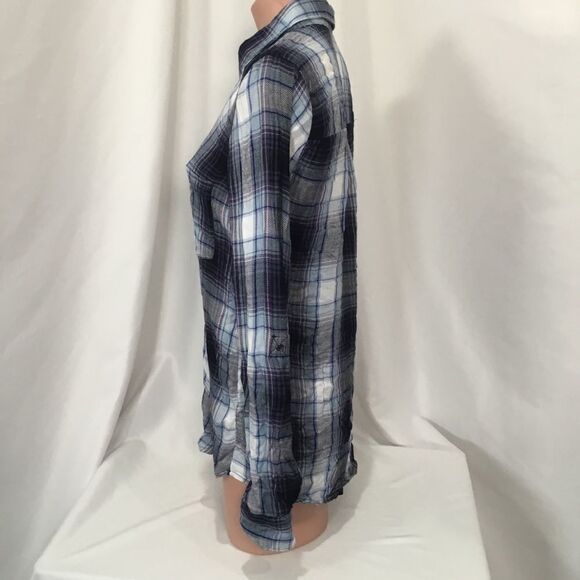 Love, Fire Plaid Button Down Shirt In Blue (UC11) - Picture 3 of 7